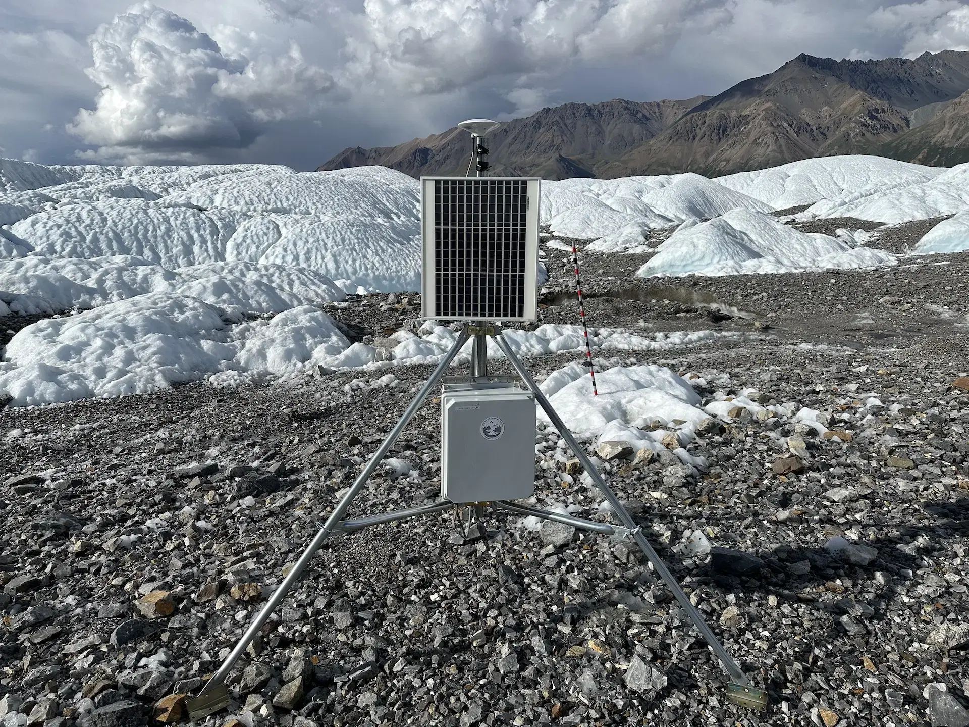 Cryologger Glacier Velocity Tracker deployed on-site