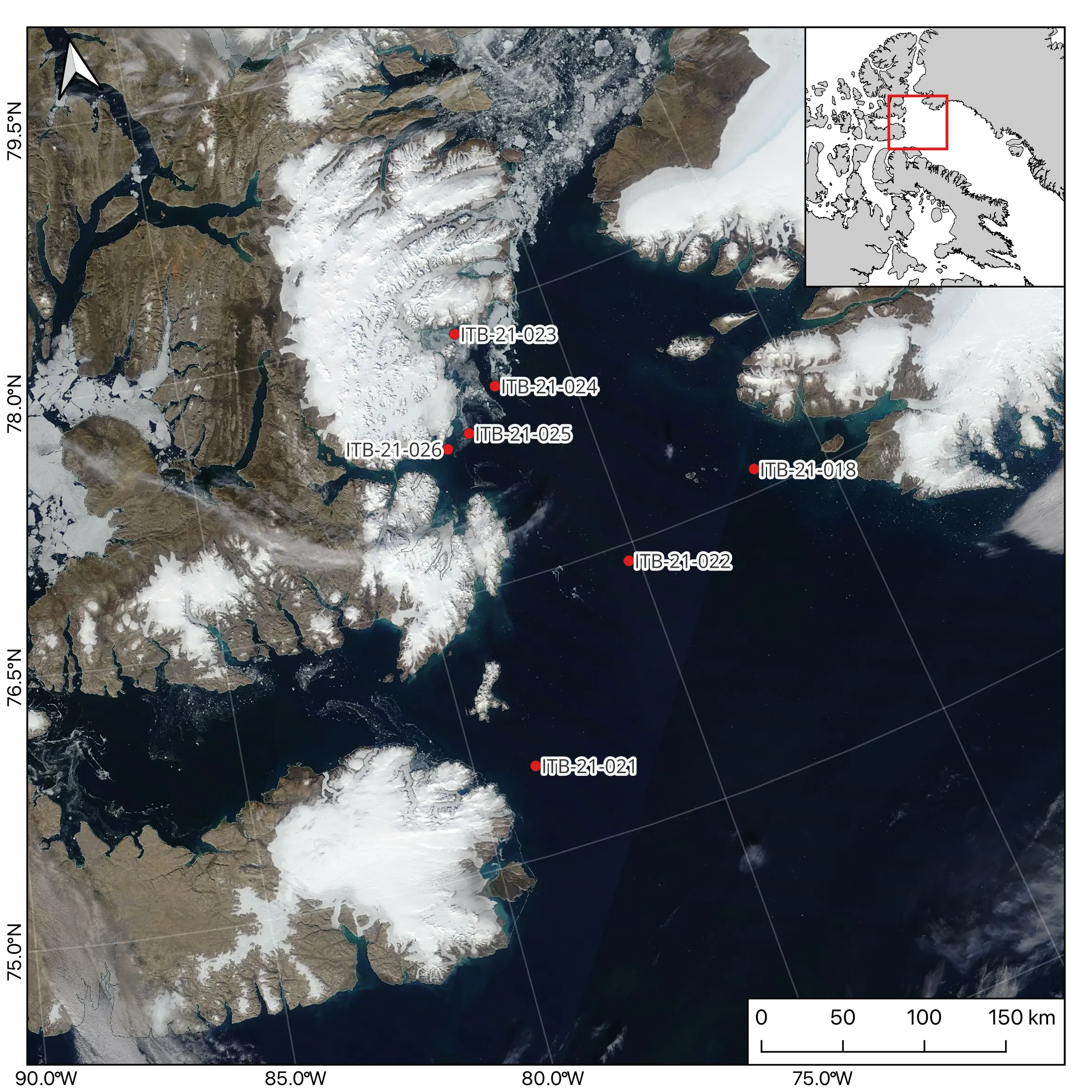Map of Cryologger ITB deployments made throughout the Nares Strait region region during the 2021 Amundsen Expedition.