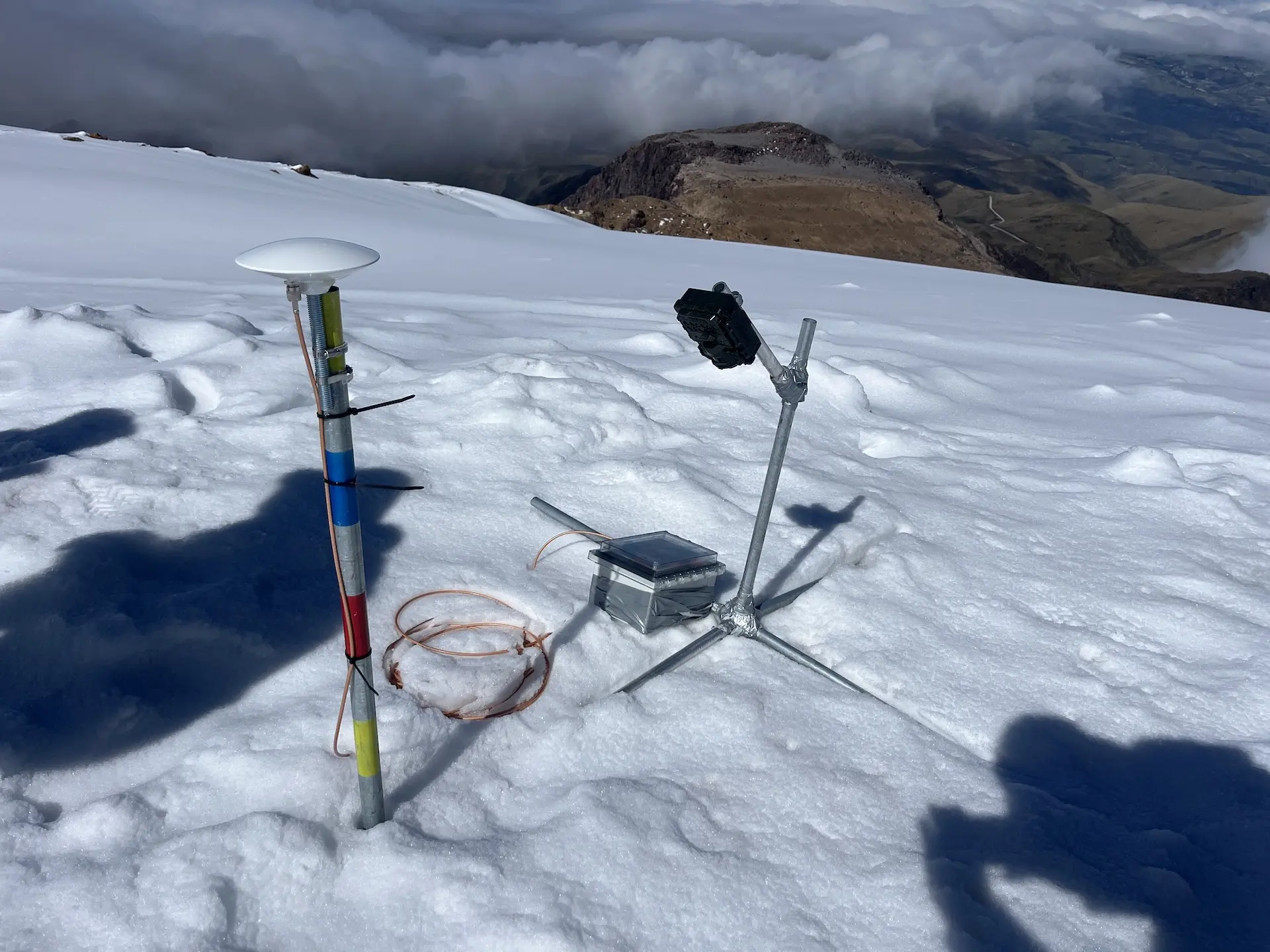 Cryologger unit Cay2 on Hermoso Glacier, Cayambe, May 2025.